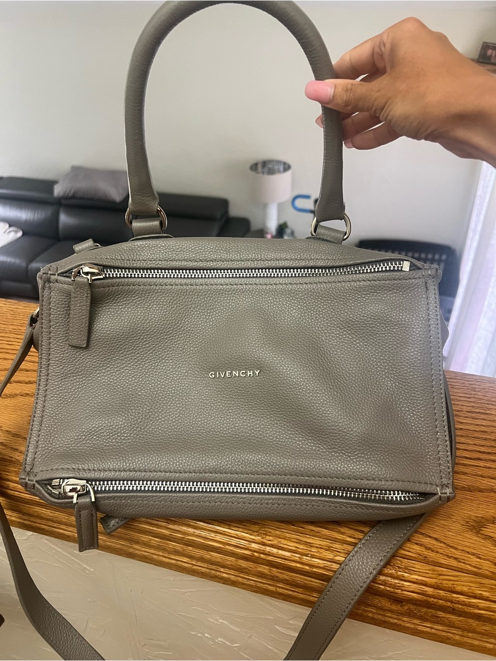 Givenchy Pandora Gray Taupe Pebbled Leather Shoulder Bag